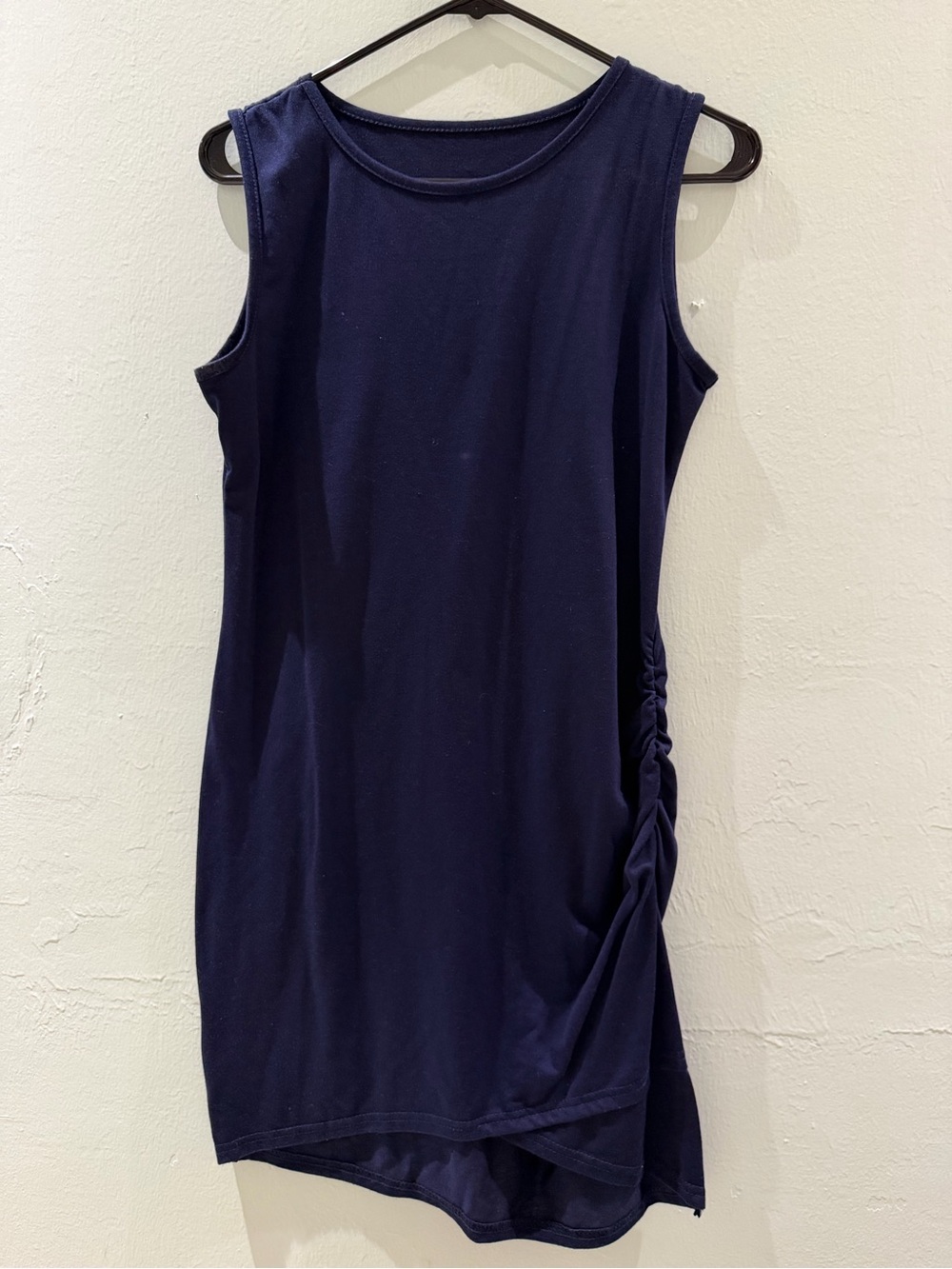Sleeveless Navy Side-Ruched Tank Dress